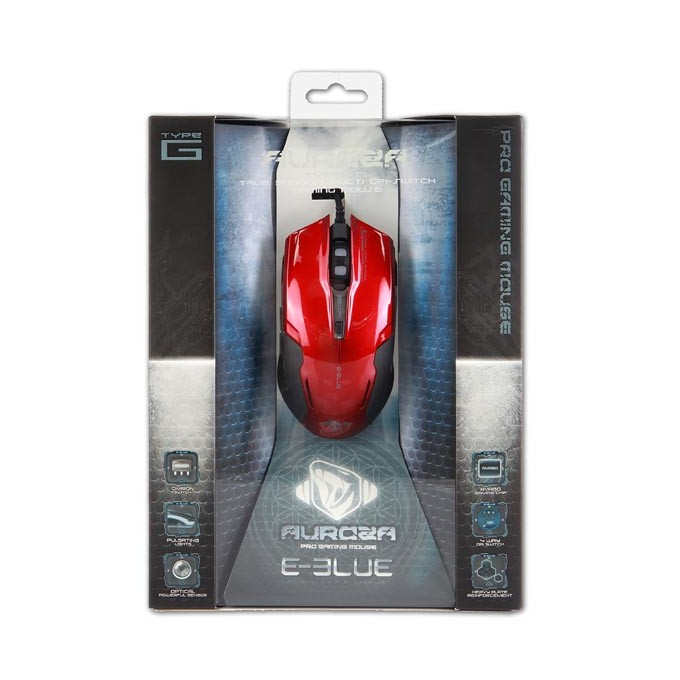 Mysz przewodowa, E-blue Auroza G, czerwona, optyczna, 3000DPI
