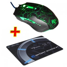 Mysz przewodowa, E-blue Auroza EMS636 Hexagon, czarna, optyczna, 2500DPI