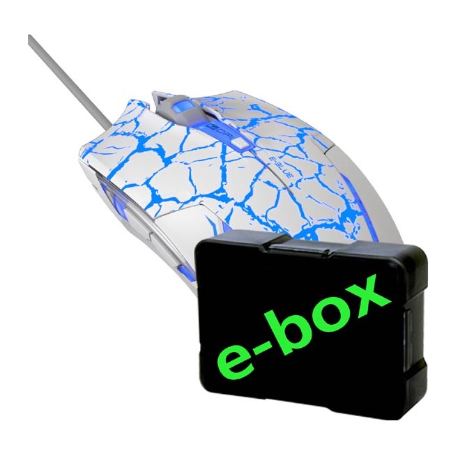 Mysz przewodowa, E-blue Cobra, biało-niebieska, optyczna, 2500DPI, e-box