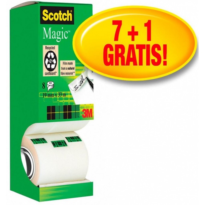 Taśma biurowa SCOTCH® Magic™ (9-1933R8), matowa, 19mm, 33m, 7szt., 1 rolki GRATIS