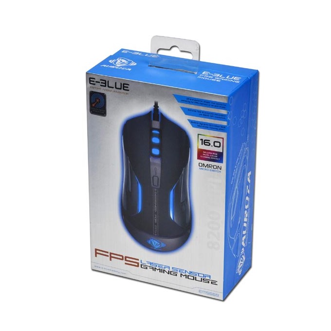 Mysz przewodowa, E-blue Auroza FPS, czarna, laserowa, 8200DPI