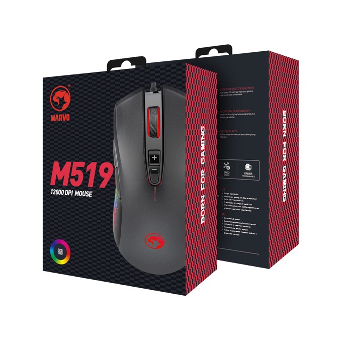 Mysz przewodowa, Marvo M519, czarna, optyczna, 12000DPI