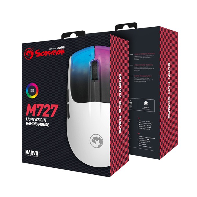 Mysz przewodowa, Marvo M727, biała, optyczna, 12000DPI