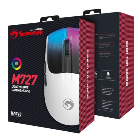 Mysz przewodowa, Marvo M727, biała, optyczna, 12000DPI