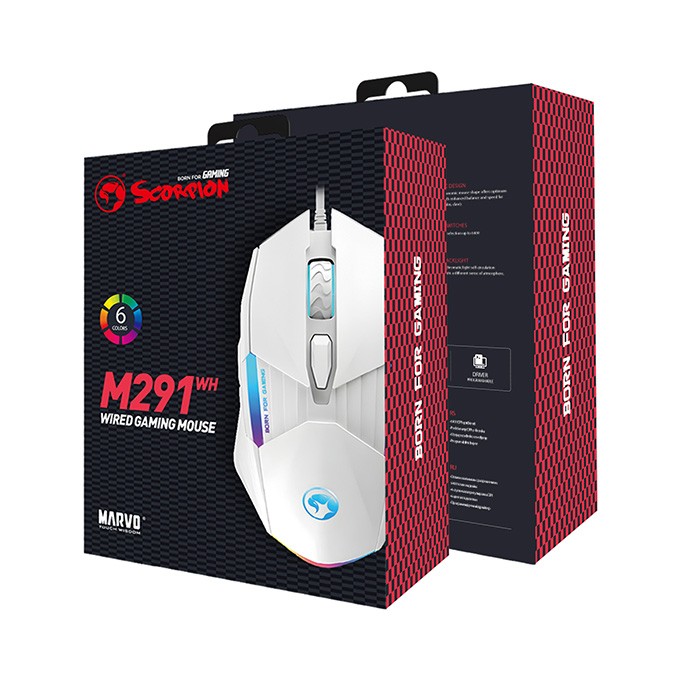 Mysz przewodowa, Marvo M291, biała, optyczna, 6400DPI