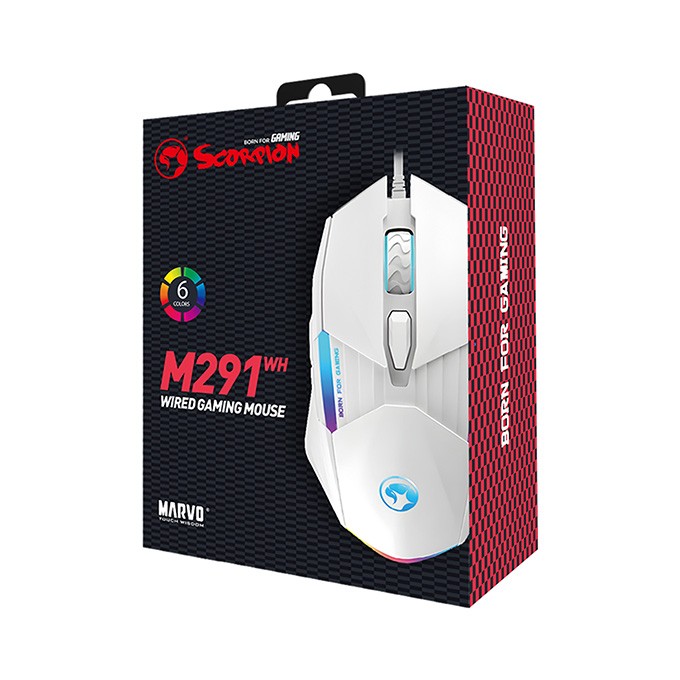 Mysz przewodowa, Marvo M291, biała, optyczna, 6400DPI