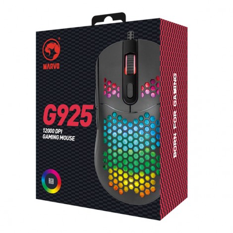 Mysz przewodowa, Marvo G925, czarna, optyczna, 12000DPI