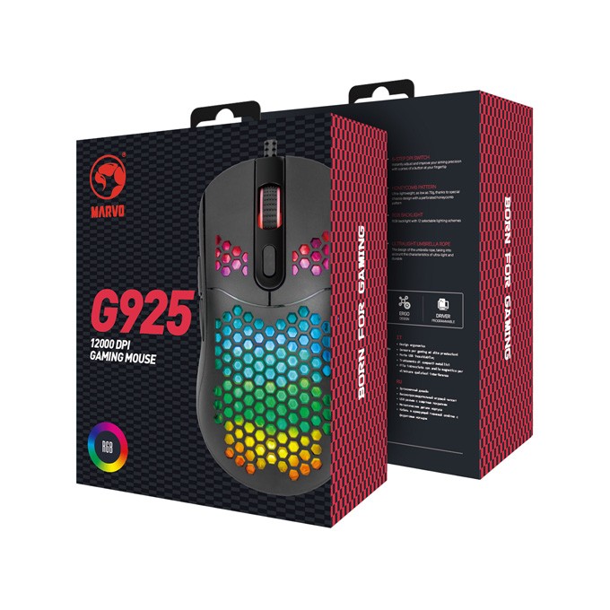 Mysz przewodowa, Marvo G925, czarna, optyczna, 12000DPI