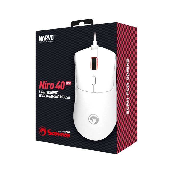 Mysz przewodowa, Marvo Niro 40 White, biała, optyczna, 12000DPI
