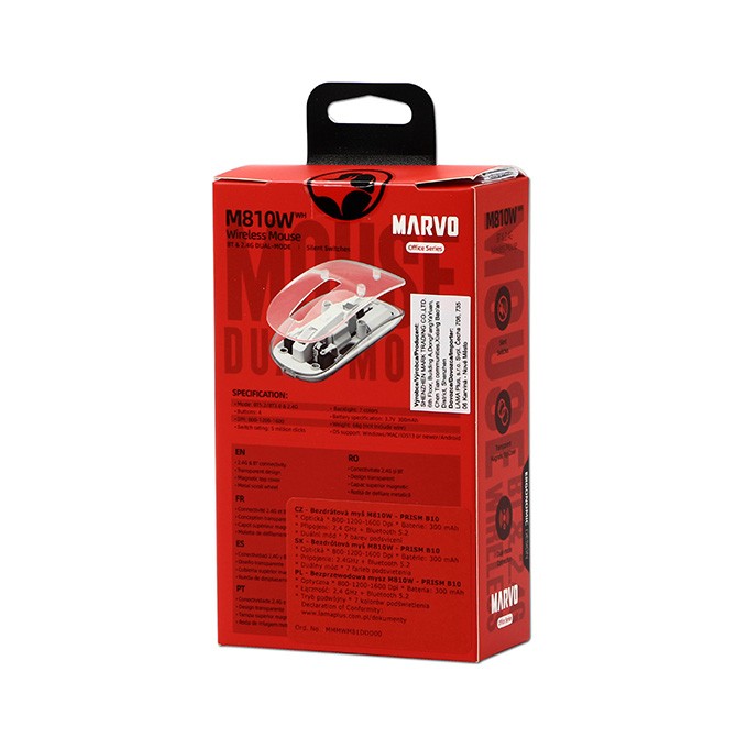 Mysz bezprzewodowa, Marvo PRISM B10 White, biała, optyczna, 1600DPI