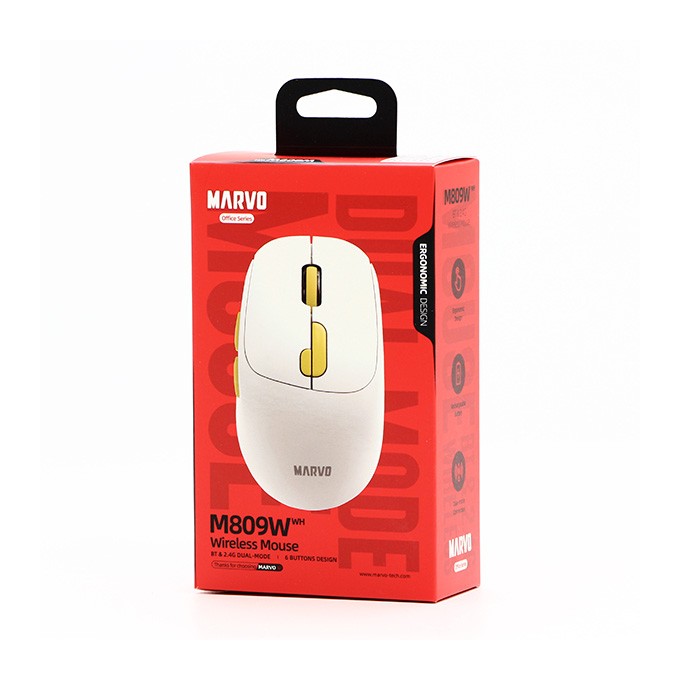 Mysz bezprzewodowa, Marvo M809W, biała, optyczna, 1600DPI