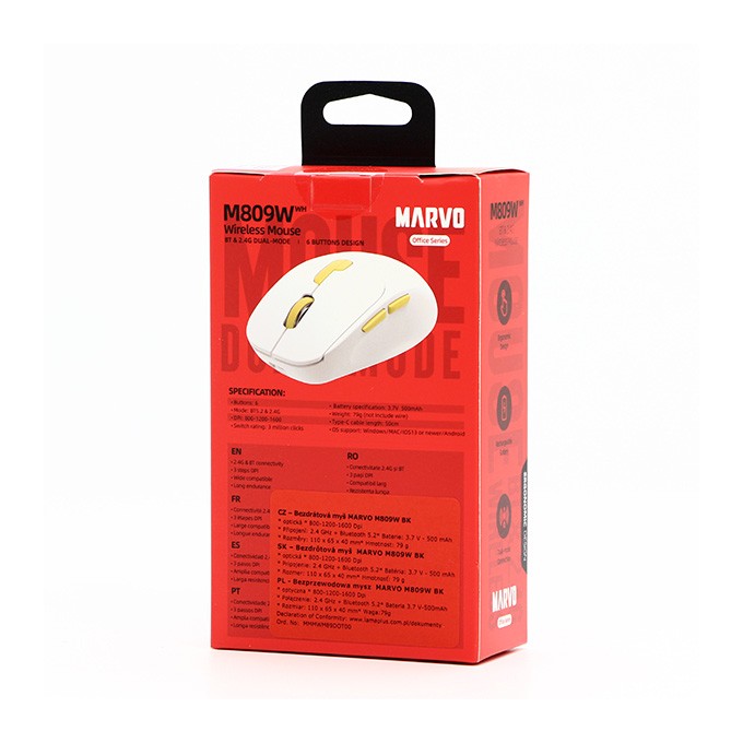 Mysz bezprzewodowa, Marvo M809W, biała, optyczna, 1600DPI