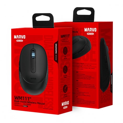 Mysz bezprzewodowa, Marvo WM111 BK, czarna, optyczna, 1600DPI