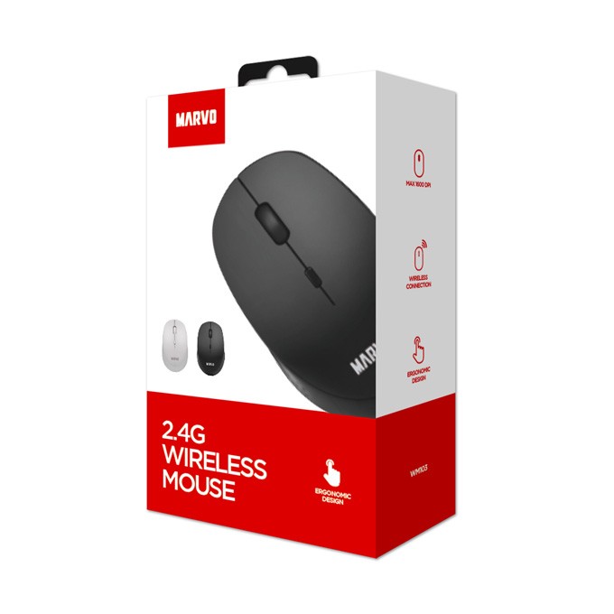 Mysz bezprzewodowa, Marvo WM103BK, czarna, optyczna, 1600DPI, EOL