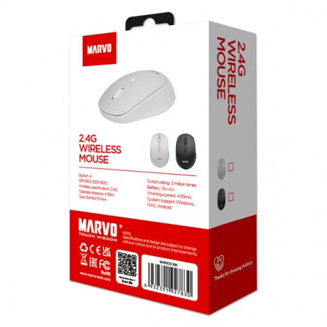 Mysz bezprzewodowa, Marvo WM103BK, czarna, optyczna, 1600DPI, EOL