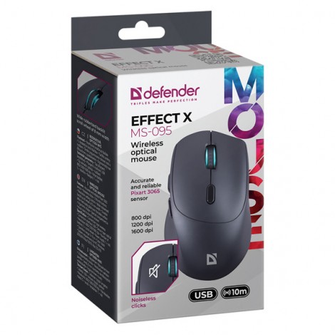 Mysz bezprzewodowa, Defender EFFECT X MS-095, czarna, optyczna, 1600DPI