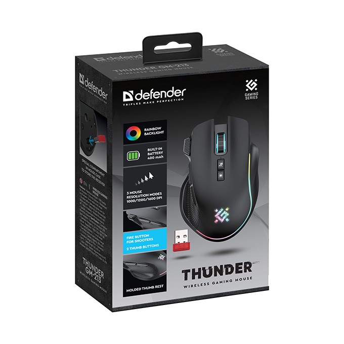 Mysz bezprzewodowa, Defender THUNDER GM-213, czarna, optyczna, 1600DPI