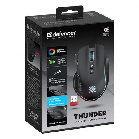 Mysz bezprzewodowa, Defender THUNDER GM-213, czarna, optyczna, 1600DPI