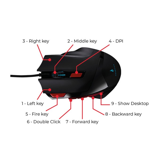 Mysz przewodowa, Surefire Eagle Claw Gaming, czarna, optyczna, 6400DPI