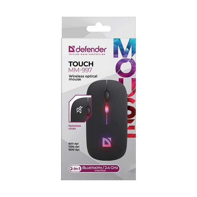 Mysz bezprzewodowa, Defender TOUCH MM-997, czarna, optyczna, 1600DPI