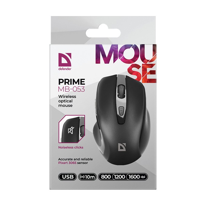 Mysz bezprzewodowa, Defender PRIME MB-053, czarna, optyczna, 1600DPI