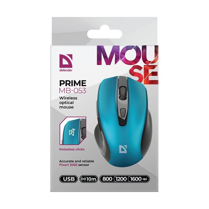 Mysz bezprzewodowa, Defender PRIME MB-053, turkusowa, optyczna, 1600DPI