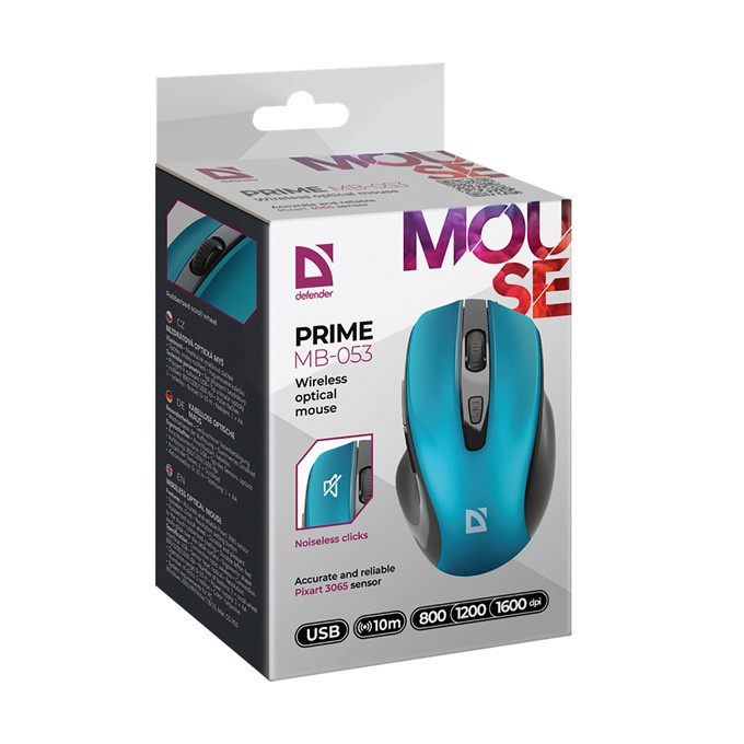 Mysz bezprzewodowa, Defender PRIME MB-053, turkusowa, optyczna, 1600DPI