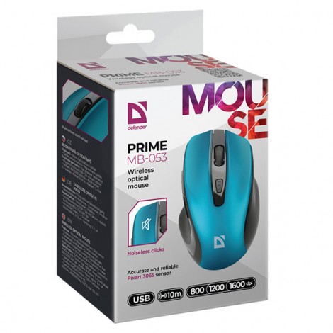 Mysz bezprzewodowa, Defender PRIME MB-053, turkusowa, optyczna, 1600DPI