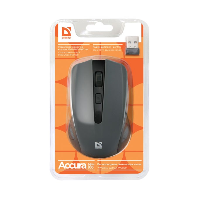 Mysz bezprzewodowa, Defender Accura MM-935, szara, optyczna, 1600DPI