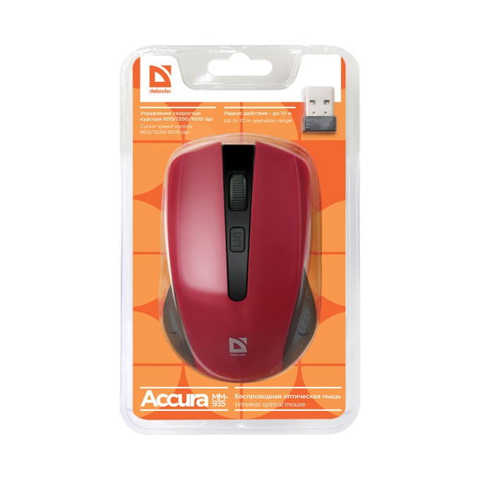 Mysz bezprzewodowa, Defender Accura MM-935, czerwona, optyczna, 1600DPI