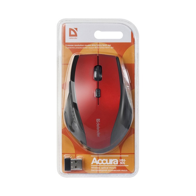 Mysz bezprzewodowa, Defender Accura MM-365, czarno-czerwona, optyczna, 1600DPI