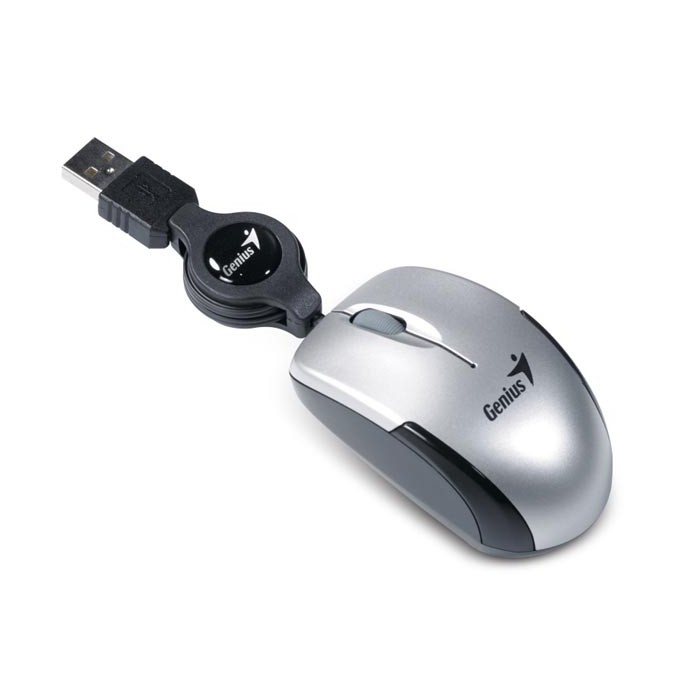 Mysz przewodowa, Genius Micro Traveler V2, srebrna, optyczna, 1200DPI
