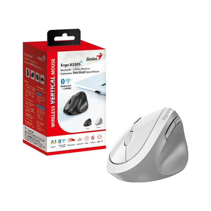 Mysz bezprzewodowa, Genius Ergo 8350S, biała, optyczna, 2400DPI