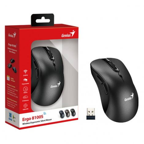 Mysz bezprzewodowa, Genius Ergo 8100S, czarna, optyczna, 1600DPI