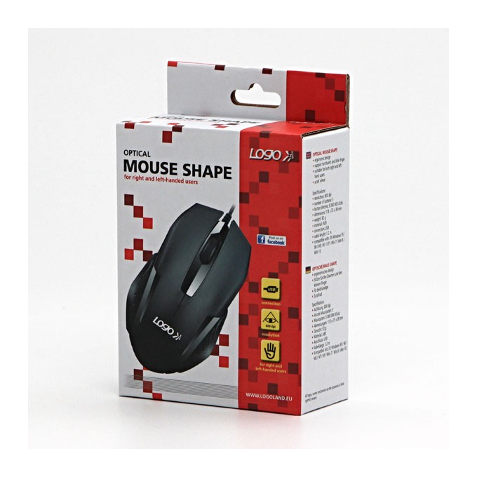Mysz przewodowa, Logo Shape, czarna, optyczna, 800DPI, EOL