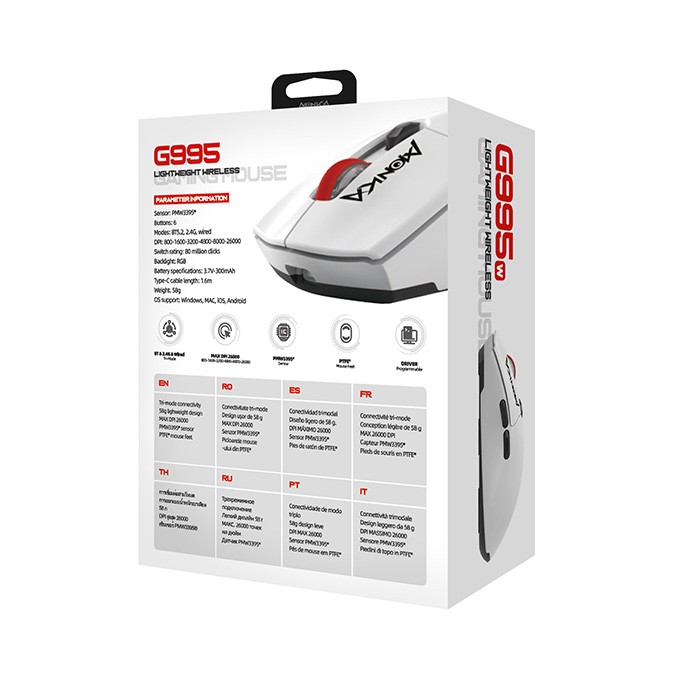 Mysz Marvo MONKA GURU, biała, optyczna, 26000DPI, Tri-Mode
