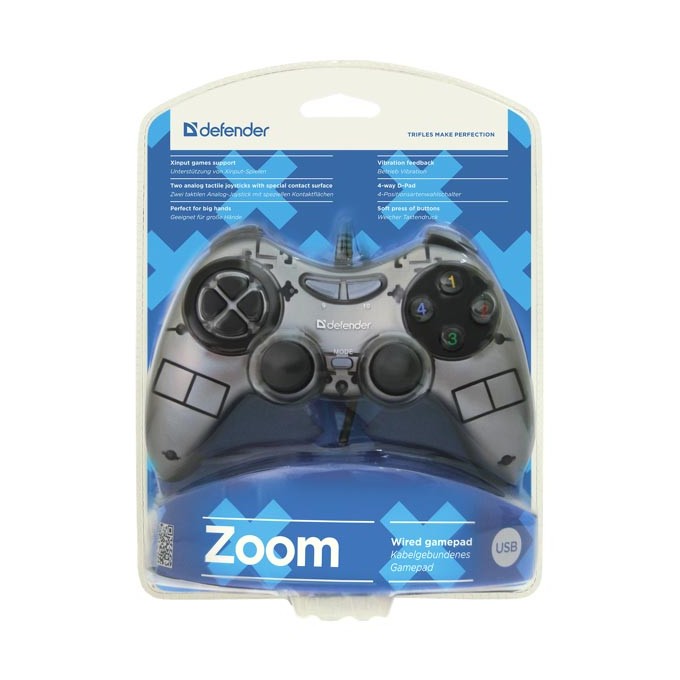 Gamepad Defender Zoom, 10przycisk, USB, szary, wibrujący, Windows XP/VISTA/7/8/10