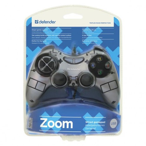 Gamepad Defender Zoom, 10przycisk, USB, szary, wibrujący, Windows XP/VISTA/7/8/10