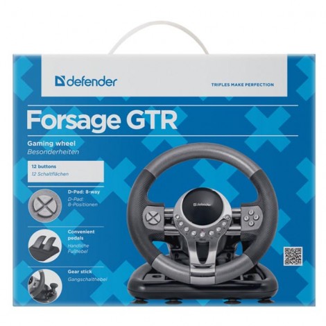 Kierownica Defender FORSAGE GTR, 12, USB, czarno-szary, z pedałami, Windows 98/2000 / ME / XP / VISTA / 7 Kierownica Defender FORSAGE GTR, 12, USB, czarno-szary, z pedałami, Windows 98/2000 / ME / XP / VISTA / 7