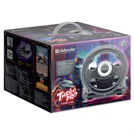Kierownica Defender TURBO PRO, 10przycisk, USB, czarny, z pedałami, PS3,PS4,PC,Xbox One,Xbox Series X/S,Nintendo Switc Kierownica Defender TURBO PRO, 10przycisk, USB, czarny, z pedałami, PS3,PS4,PC,Xbox One,Xbox Series X/S,Nintendo Switc