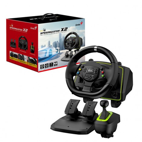 Kierownica Genius GX Gaming SpeedMaster X2, kierownica z pedałami i dźwignią zmiany biegów, 13przycisk, USB, czarny Kierownica Genius GX Gaming SpeedMaster X2, kierownica z pedałami i dźwignią zmiany biegów, 13przycisk, USB, czarny