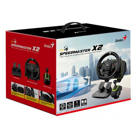 Kierownica Genius GX Gaming SpeedMaster X2, kierownica z pedałami i dźwignią zmiany biegów, 13przycisk, USB, czarny Kierownica Genius GX Gaming SpeedMaster X2, kierownica z pedałami i dźwignią zmiany biegów, 13przycisk, USB, czarny