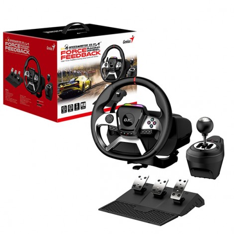Kierownica Genius GX Gaming SpeedMaster X5 FF, kierownica z pedałami i dźwignią zmiany biegów, USB-C, czarny, PC, Kierownica Genius GX Gaming SpeedMaster X5 FF, kierownica z pedałami i dźwignią zmiany biegów, USB-C, czarny, PC,