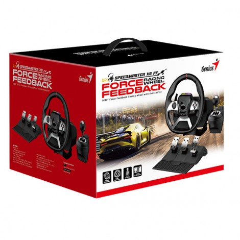Kierownica Genius GX Gaming SpeedMaster X5 FF, kierownica z pedałami i dźwignią zmiany biegów, USB-C, czarny, PC, Kierownica Genius GX Gaming SpeedMaster X5 FF, kierownica z pedałami i dźwignią zmiany biegów, USB-C, czarny, PC,