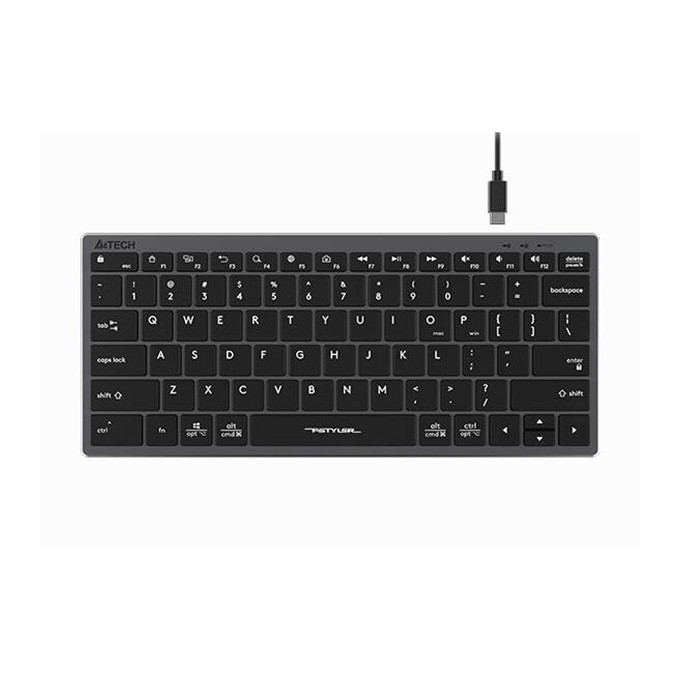 A4Tech FX51, Klawiatura CZ, bez bloku numerycznego, niski profil rodzaj przewodowa (USB), szara