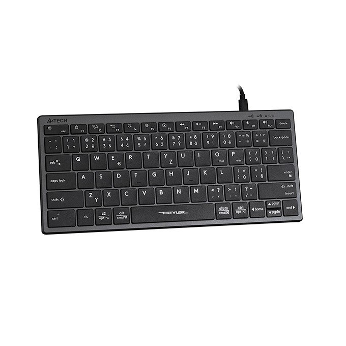 A4Tech FX51, Klawiatura CZ, bez bloku numerycznego, niski profil rodzaj przewodowa (USB), szara