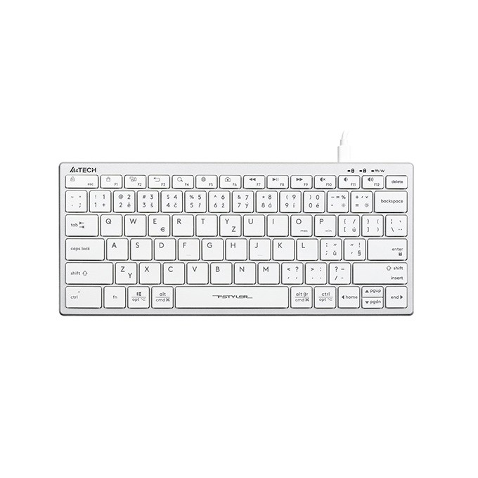 A4Tech FX51, Klawiatura CZ, bez bloku numerycznego, niski profil rodzaj przewodowa (USB), biała