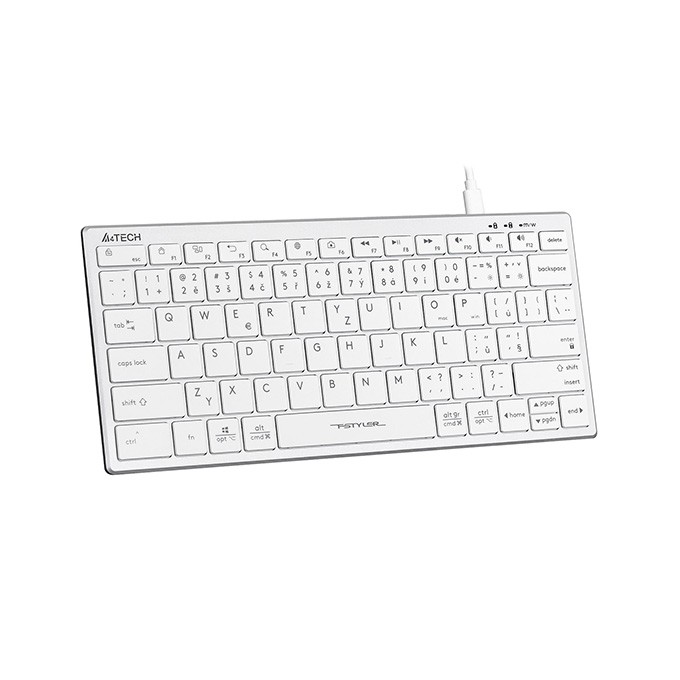 A4Tech FX51, Klawiatura CZ, bez bloku numerycznego, niski profil rodzaj przewodowa (USB), biała