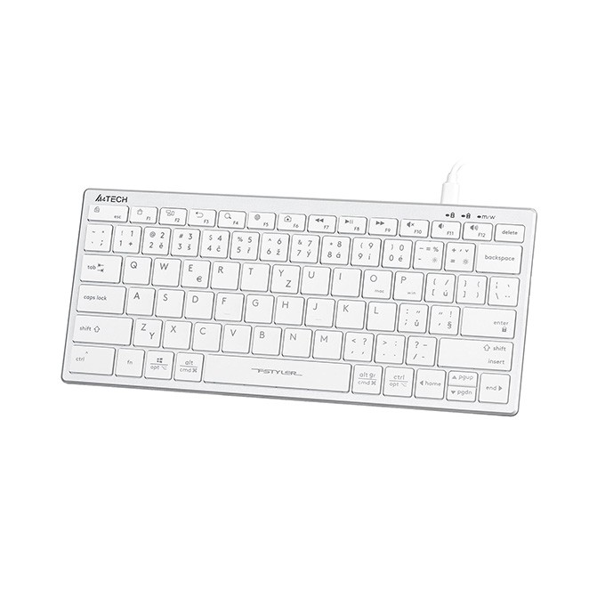 A4Tech FX51, Klawiatura CZ, bez bloku numerycznego, niski profil rodzaj przewodowa (USB), biała