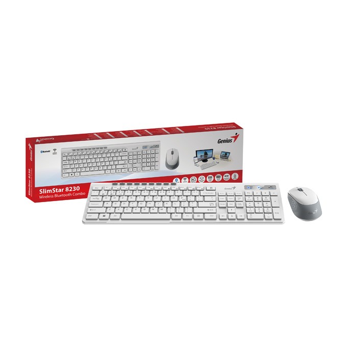 Genius SlimStar 8230, zestaw klawiatura z myszą optyczną bezprzewodową, 1x AA, 1x AA, CZ/SK, klasyczna, Dual-Mode 